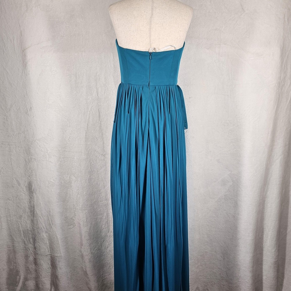 NWT David's Bridal Dress Womens 4 Blue Strapless Pleated Chiffon Maxi Gown - Picture 3 of 10